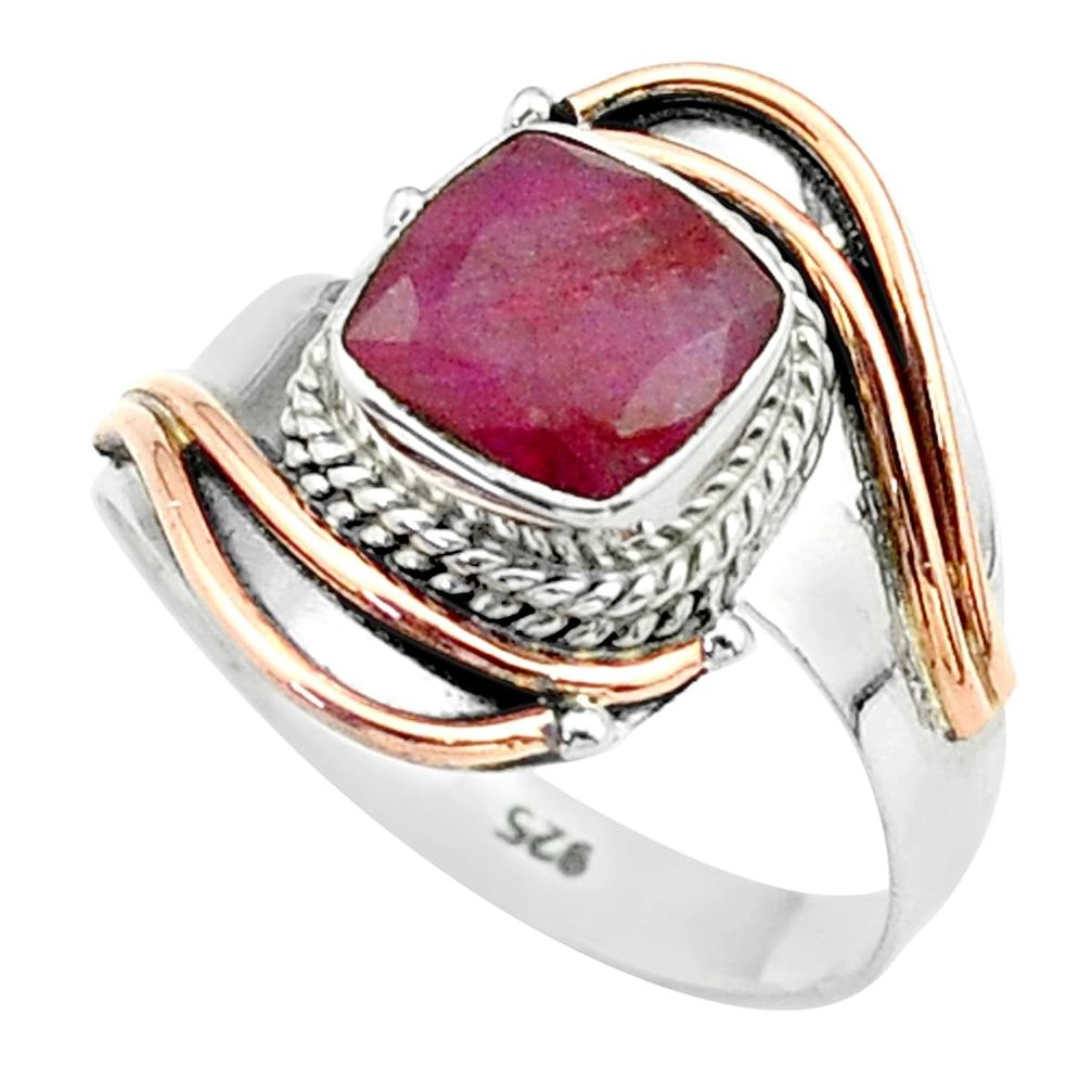 2.42cts victorian natural red ruby 925 silver rose two tone ring size 8 t57377