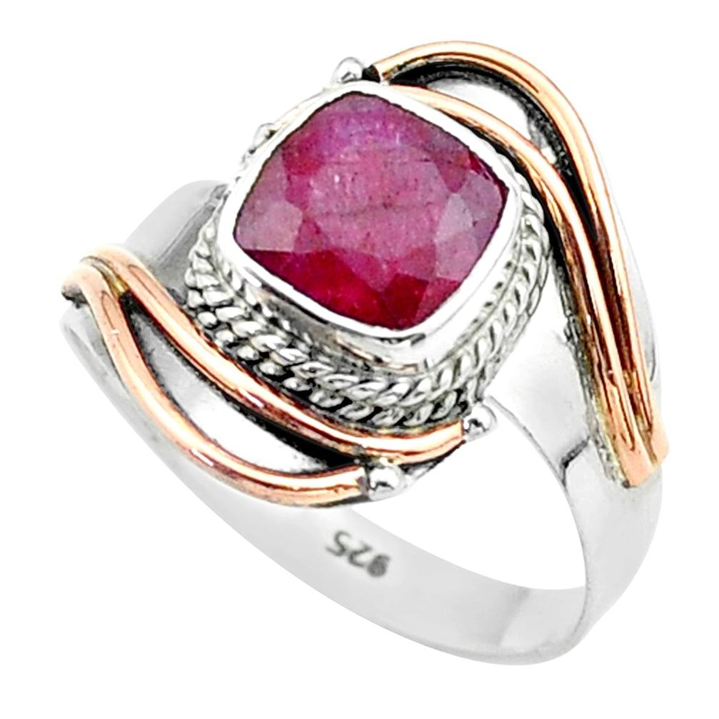 2.53cts victorian natural red ruby 925 silver rose two tone ring size 8 t57413