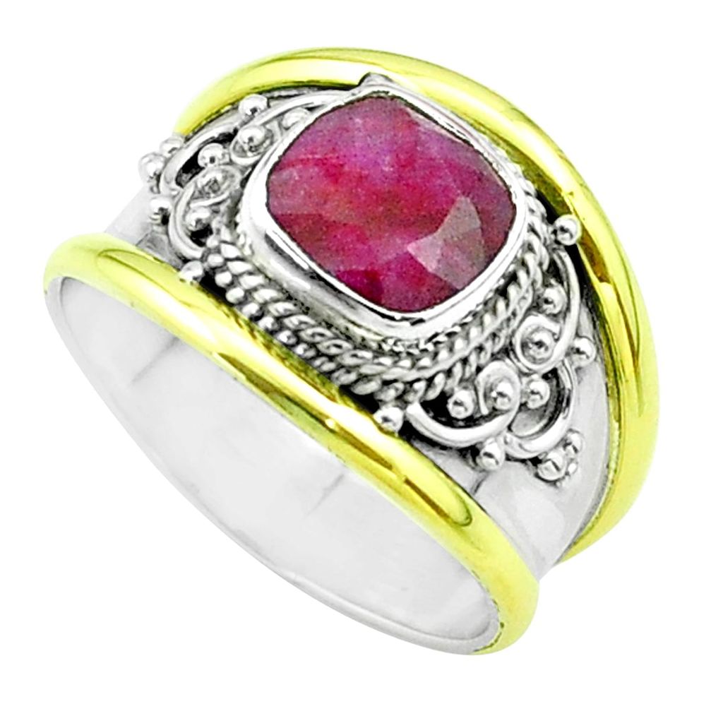 2.46cts victorian natural red ruby 925 silver two tone ring size 7 t57361