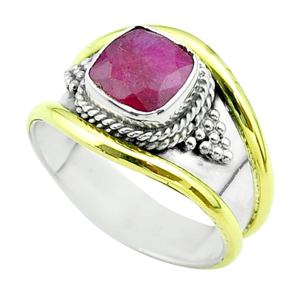 2.46cts victorian natural red ruby 925 silver two tone ring size 8 t57365