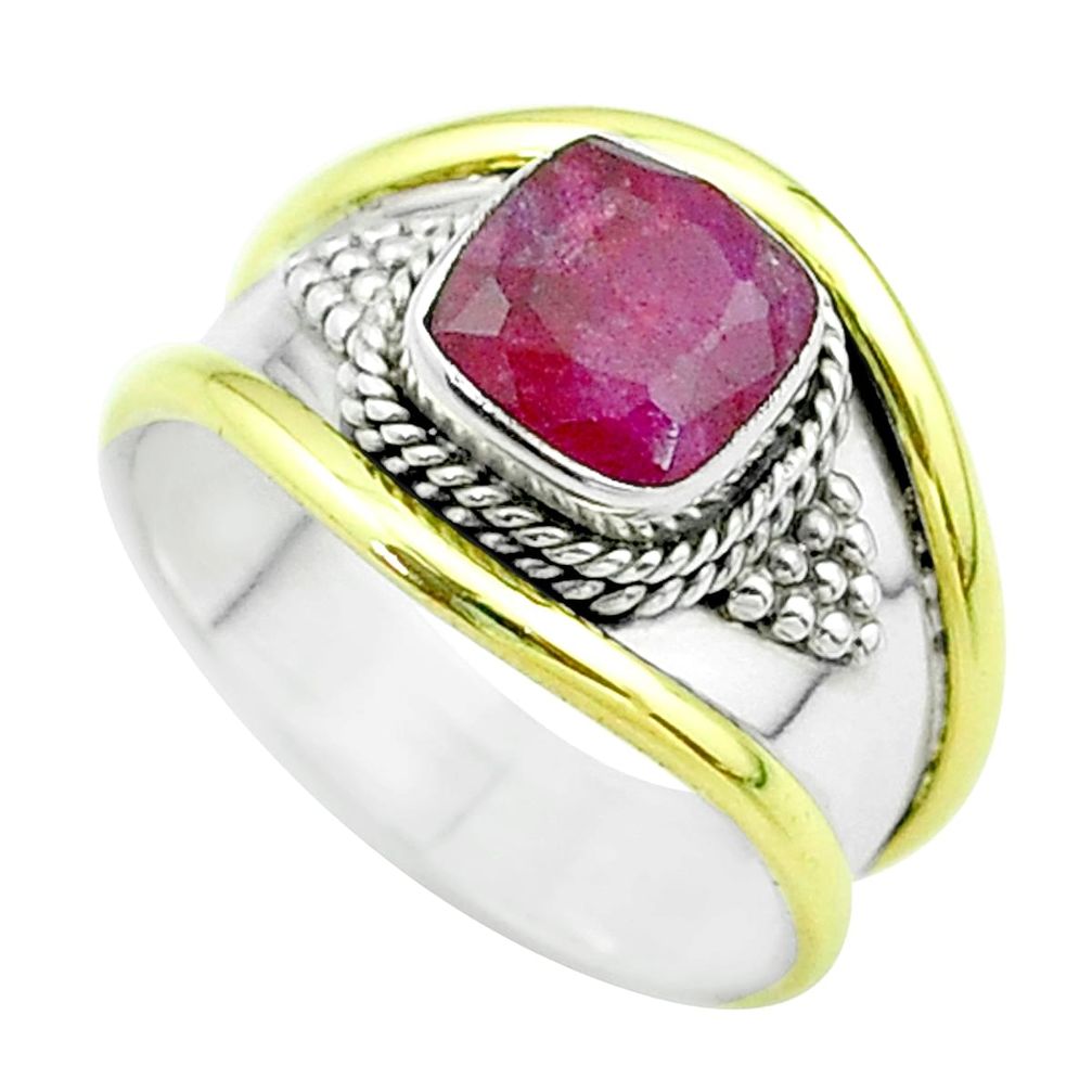 2.46cts victorian natural red ruby 925 silver two tone ring size 8 t57411