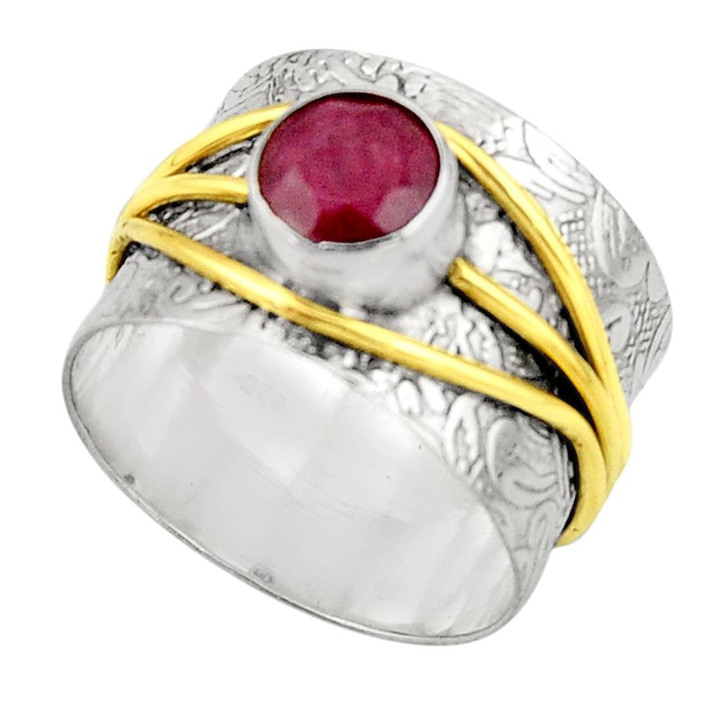 2.68cts victorian natural red ruby round 925 silver two tone ring size 9 r21009