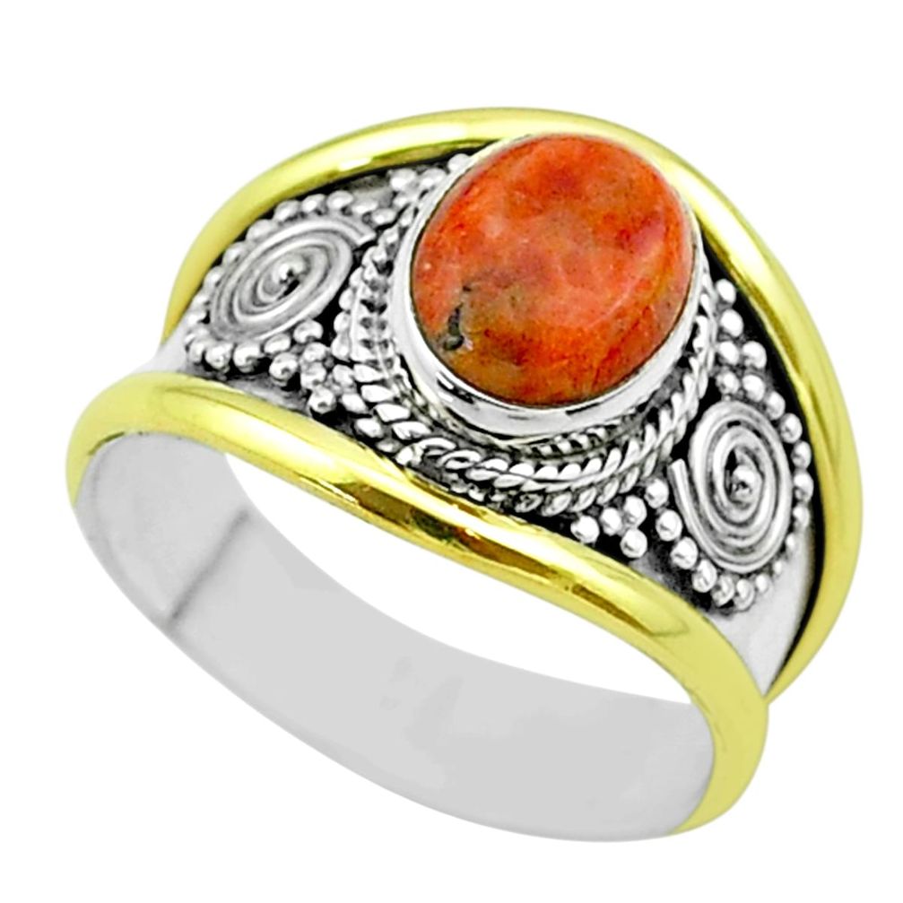 3.25cts victorian natural red sponge coral silver two tone ring size 8 t57254