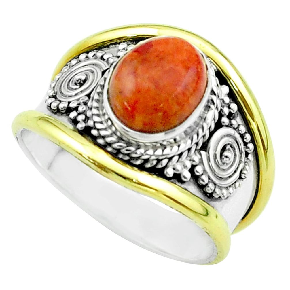 3.41cts victorian natural red sponge coral silver two tone ring size 8 t57351
