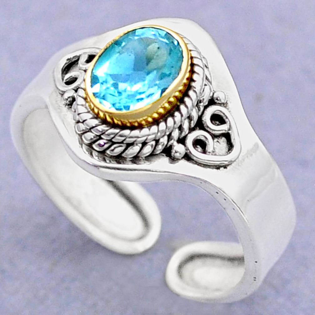 1.47cts victorian natural topaz silver two tone adjustable ring size 8 t74322