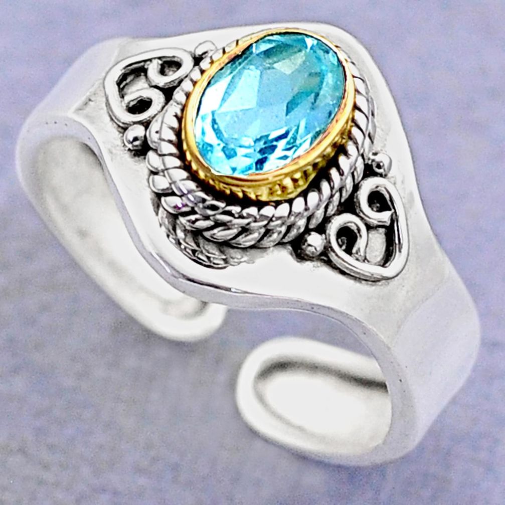 1.46cts victorian natural topaz silver two tone adjustable ring size 8 t74373