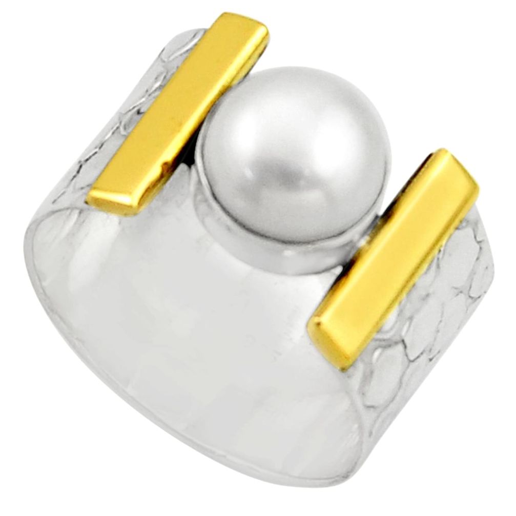 3.29cts victorian natural white pearl 925 silver two tone ring size 7.5 r21008