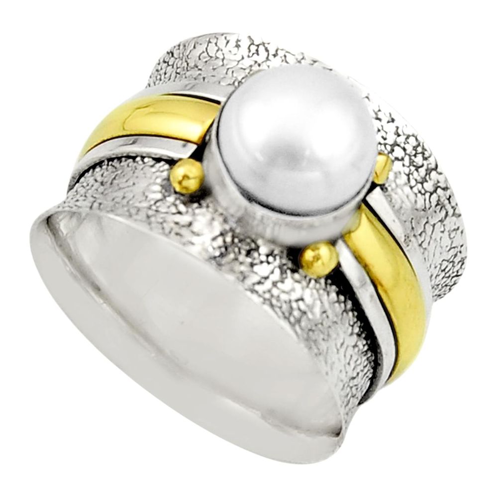 2.99cts victorian natural white pearl 925 silver two tone ring size 9.5 r21016