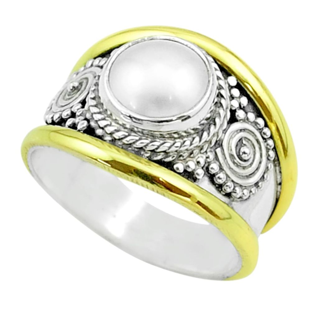 2.56cts victorian natural white pearl 925 silver two tone ring size 6 t57188