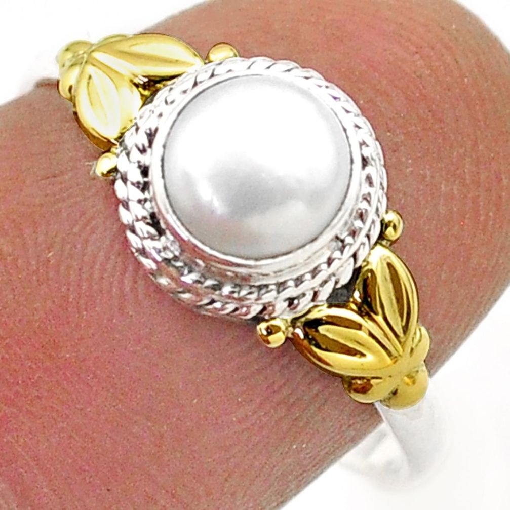 1.24cts victorian natural white pearl 925 silver two tone ring size 7 t74572