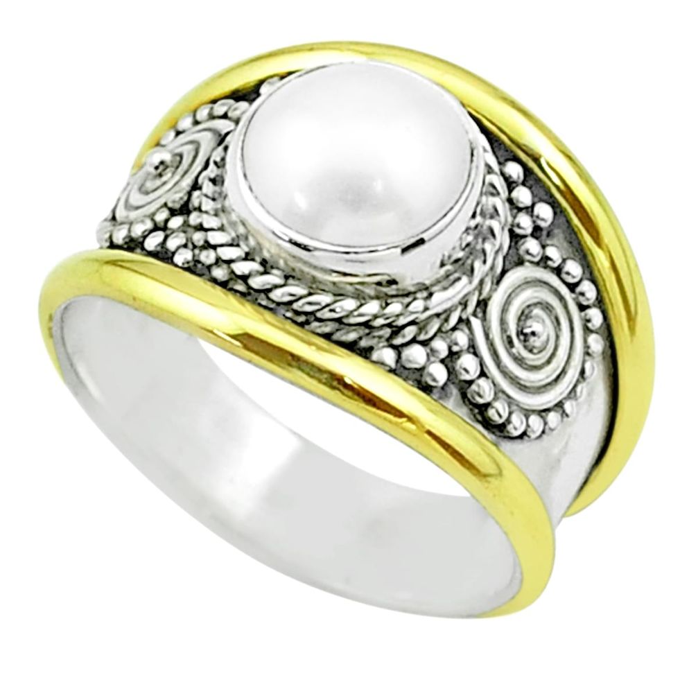 2.44cts victorian natural white pearl 925 silver two tone ring size 8 t57191