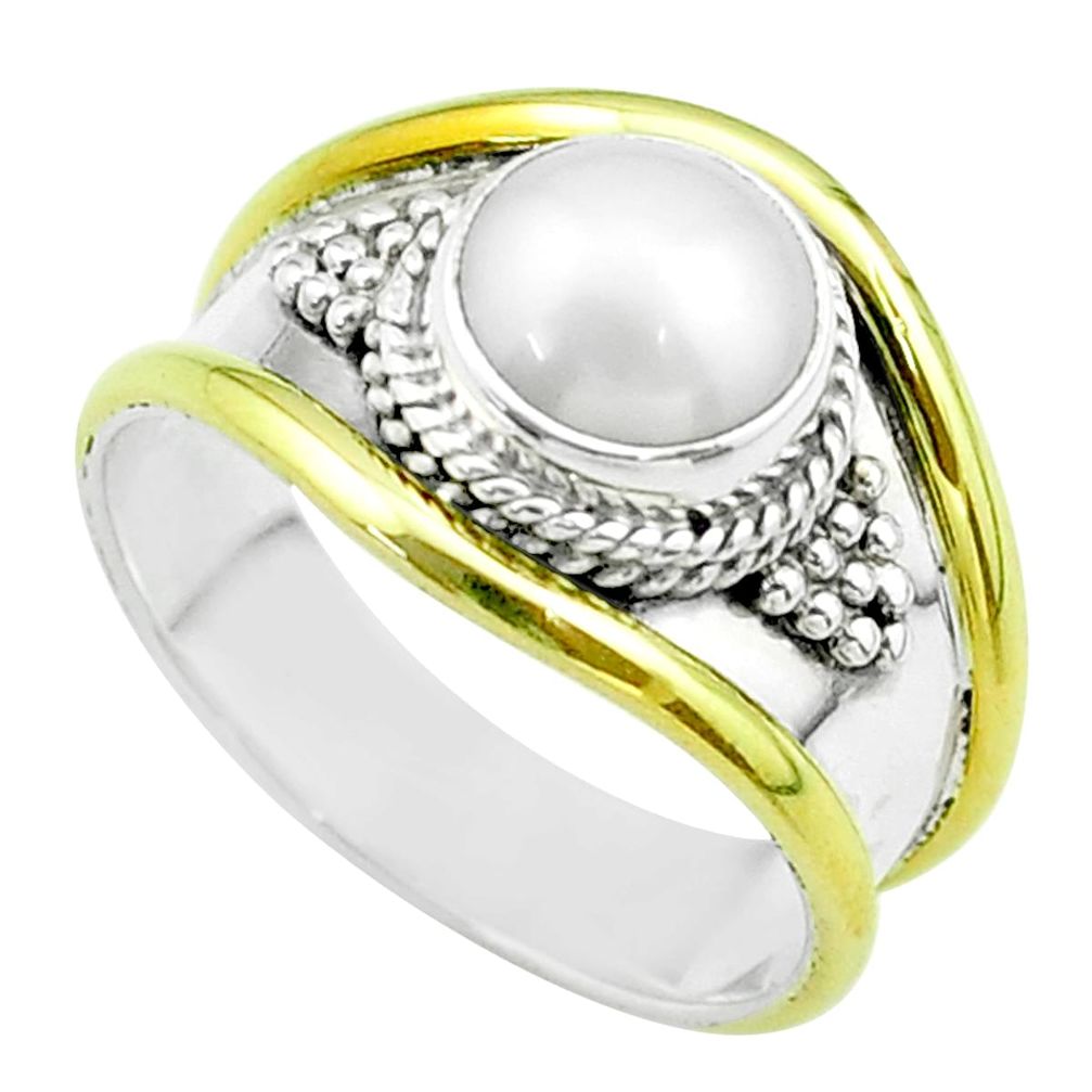 2.58cts victorian natural white pearl 925 silver two tone ring size 8 t57343