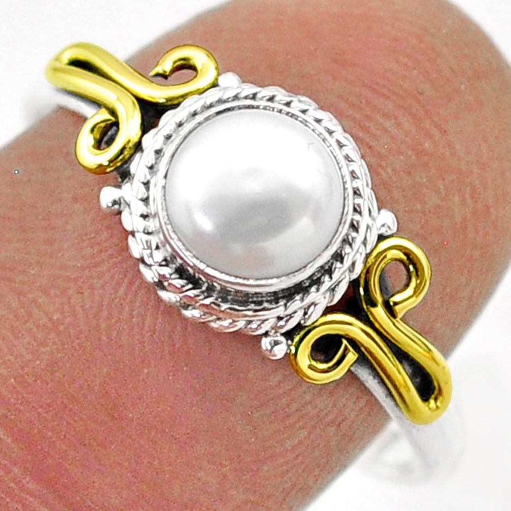 1.24cts victorian natural white pearl 925 silver two tone ring size 8.5 t74570