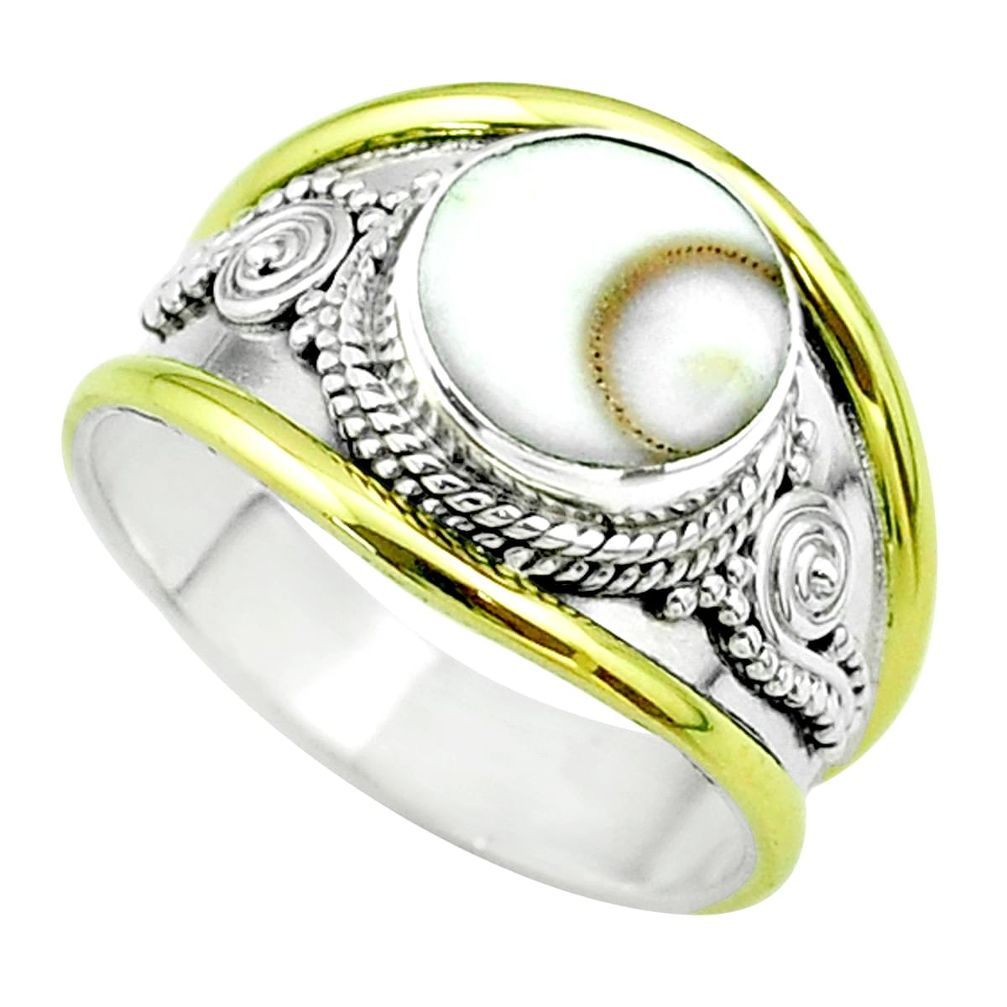4.96cts victorian natural white shiva eye silver two tone ring size 8.5 t57327