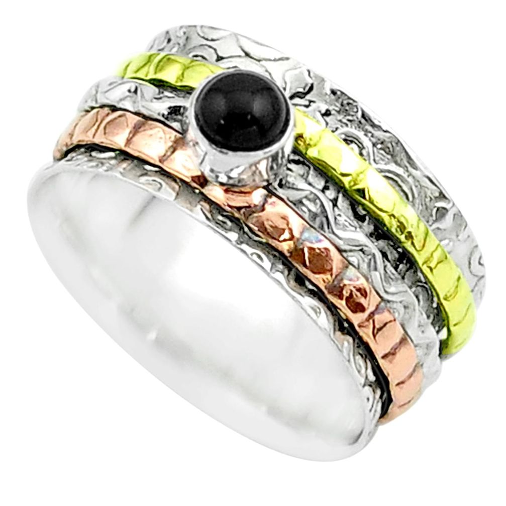 0.52cts victorian onyx 925 silver two tone spinner band ring size 7.5 t51661