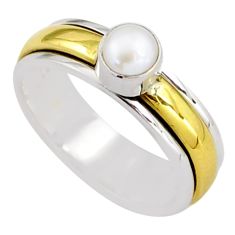 0.79cts victorian pearl 925 silver two tone spinner band ring size 7.5 t81309