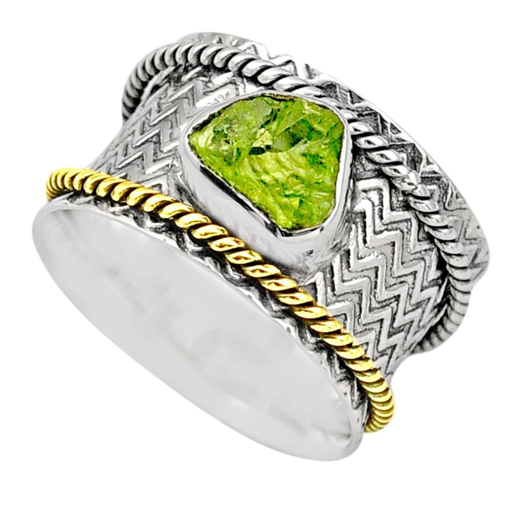 Victorian peridot rough 925 silver two tone spinner band ring size 8 t90187