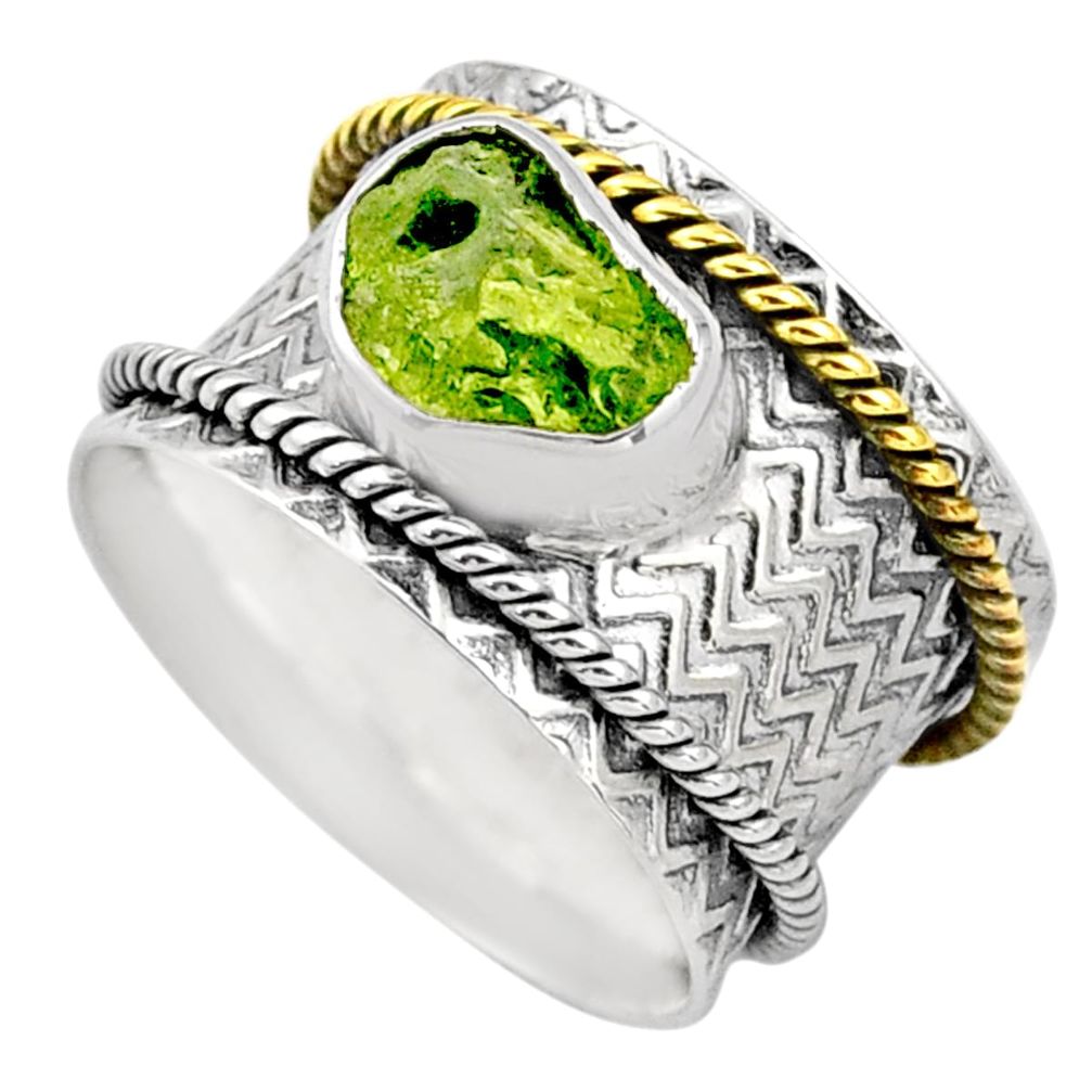 2.92cts victorian peridot rough silver two tone spinner band ring size 7 t90191