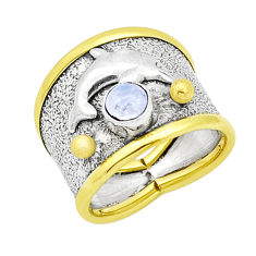 0.90cts victorian rainbow moonstone silver two tone dolphin ring size 7 u69681