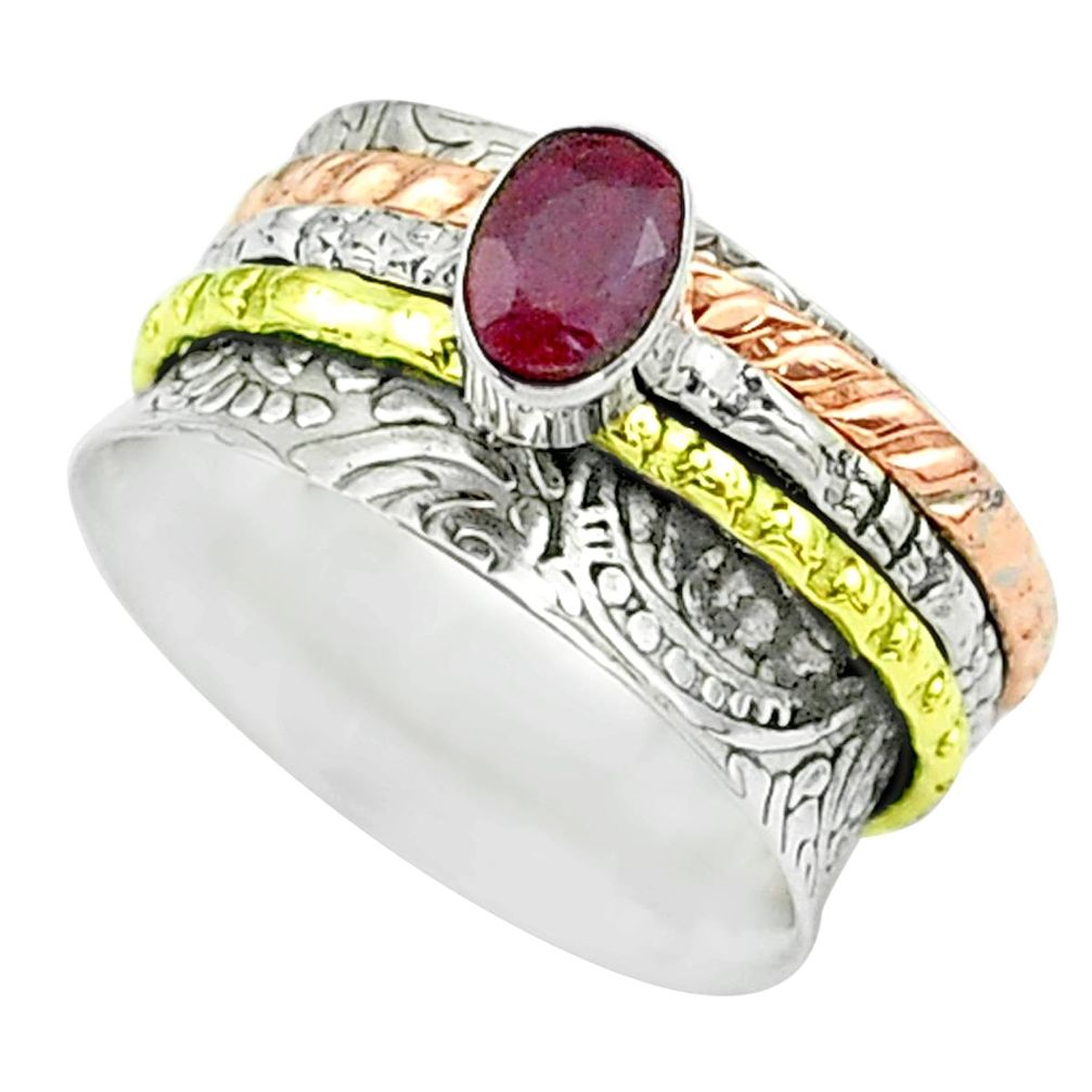 1.05cts victorian red ruby 925 silver two tone spinner band ring size 7 t51692