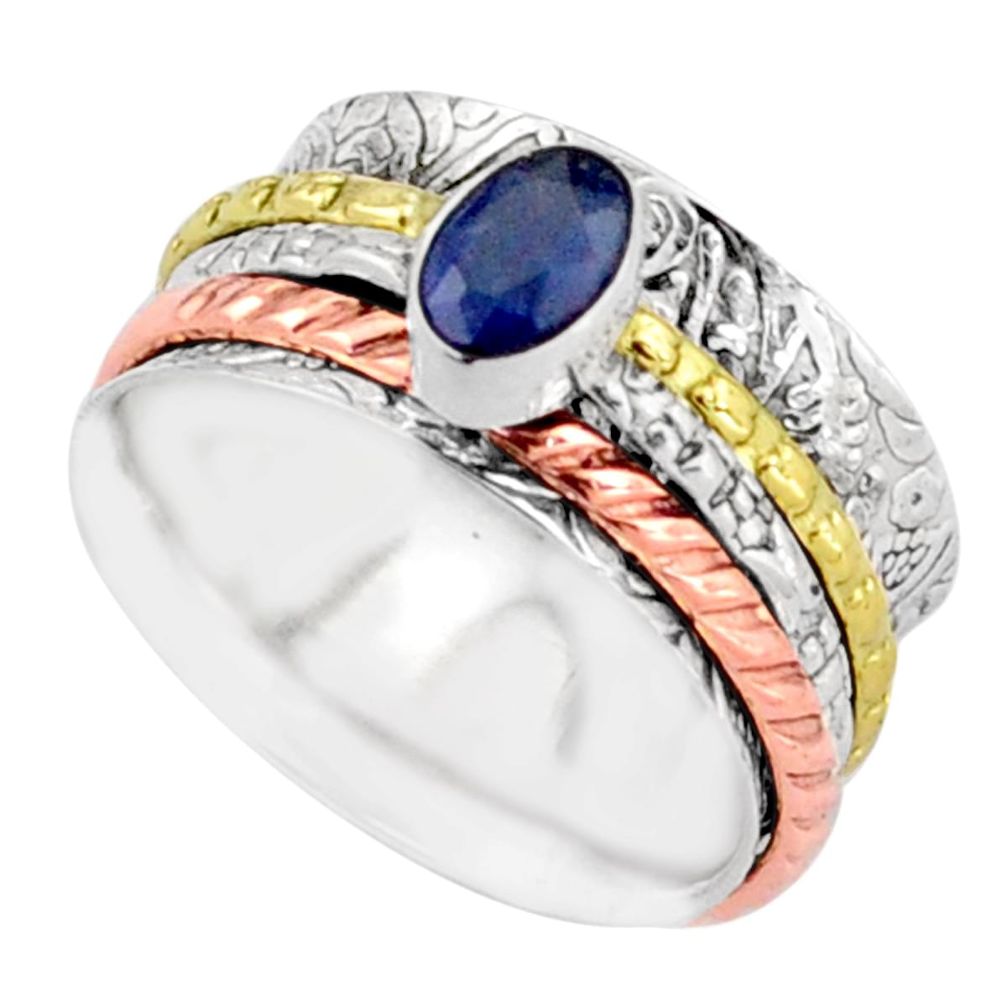 0.88cts victorian sapphire 925 silver two tone spinner band ring size 7 t81267