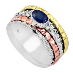 0.88cts victorian sapphire 925 silver two tone spinner band ring size 9 t81292
