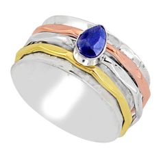 0.60cts victorian sapphire 925 silver two tone spinner band ring size 8.5 t81159