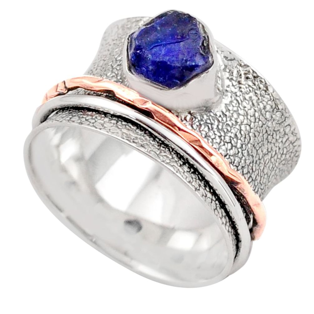 Victorian sapphire rough 925 silver two tone spinner band ring size 7 t90104