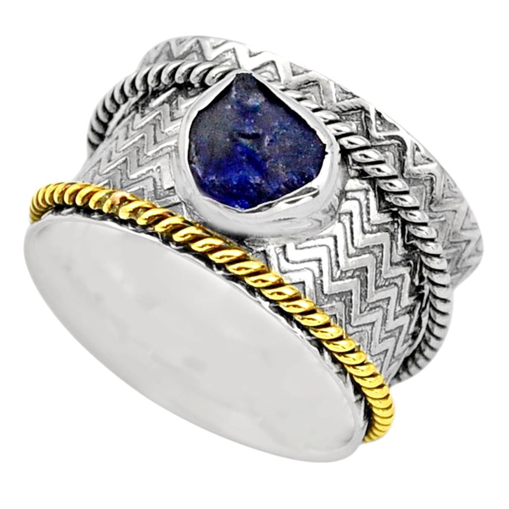 Victorian sapphire rough 925 silver two tone spinner band ring size 8 t90190