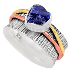 3.16cts victorian sapphire rough silver two tone spinner band ring size 8 t90150