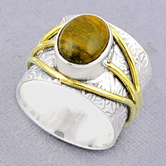3.91cts victorian tiger's eye 925 silver two tone band ring size 6.5 u29490