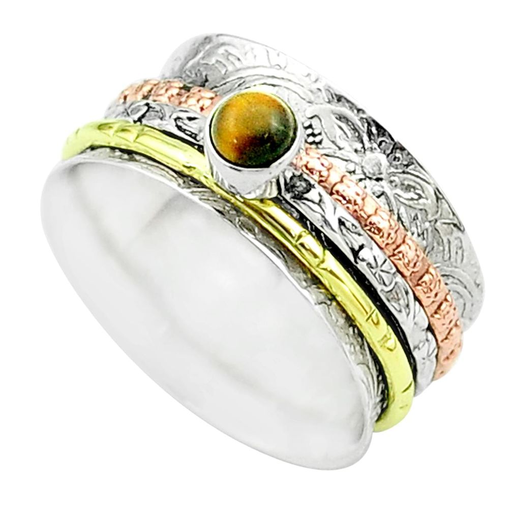 Victorian tiger's eye 925 silver two tone spinner band ring size 8.5 t51696