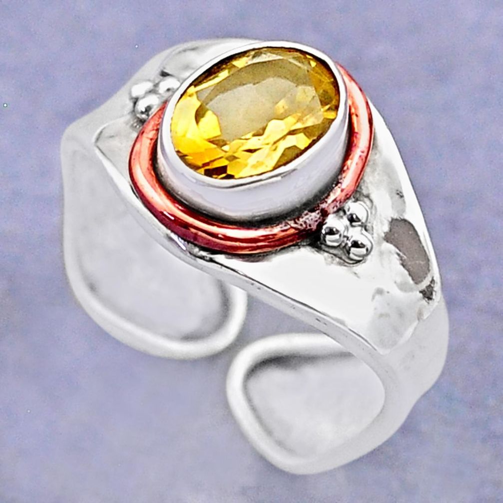 2.10cts victorian yellow citrine silver two tone adjustable ring size 8 t74353