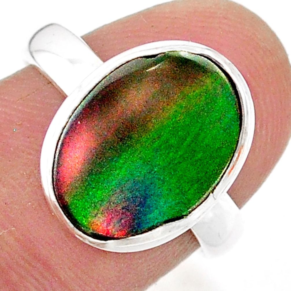 3.83cts volcano aurora opal (lab) silver solitaire ring jewelry size 7 t25080