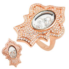 White cubic zirconia 925 silver 14k rose gold moving stone ring size 6.5 c22026