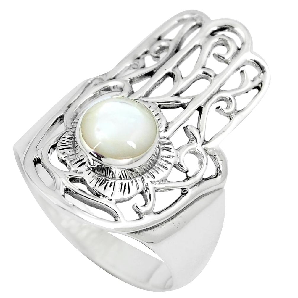 1.31cts white pearl 925 silver hand of god hamsa ring jewelry size 7.5 c12745