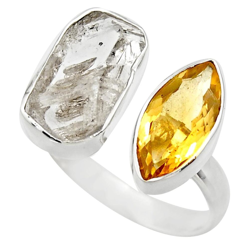 14.23cts white scapolite yellow citrine 925 silver adjustable ring size 9 r29723