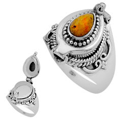 1.56cts yellow bumble bee australian jasper silver poison box ring size 9 n31981