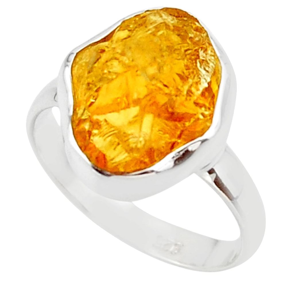7.24cts yellow citrine rough 925 silver solitaire ring jewelry size 8.5 r48943