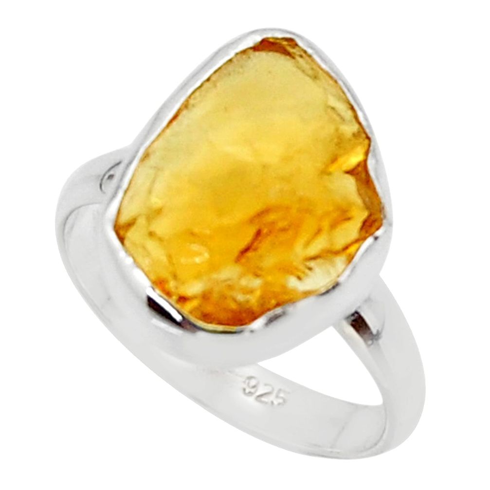 6.61cts yellow citrine rough 925 silver solitaire ring jewelry size 7.5 r48947