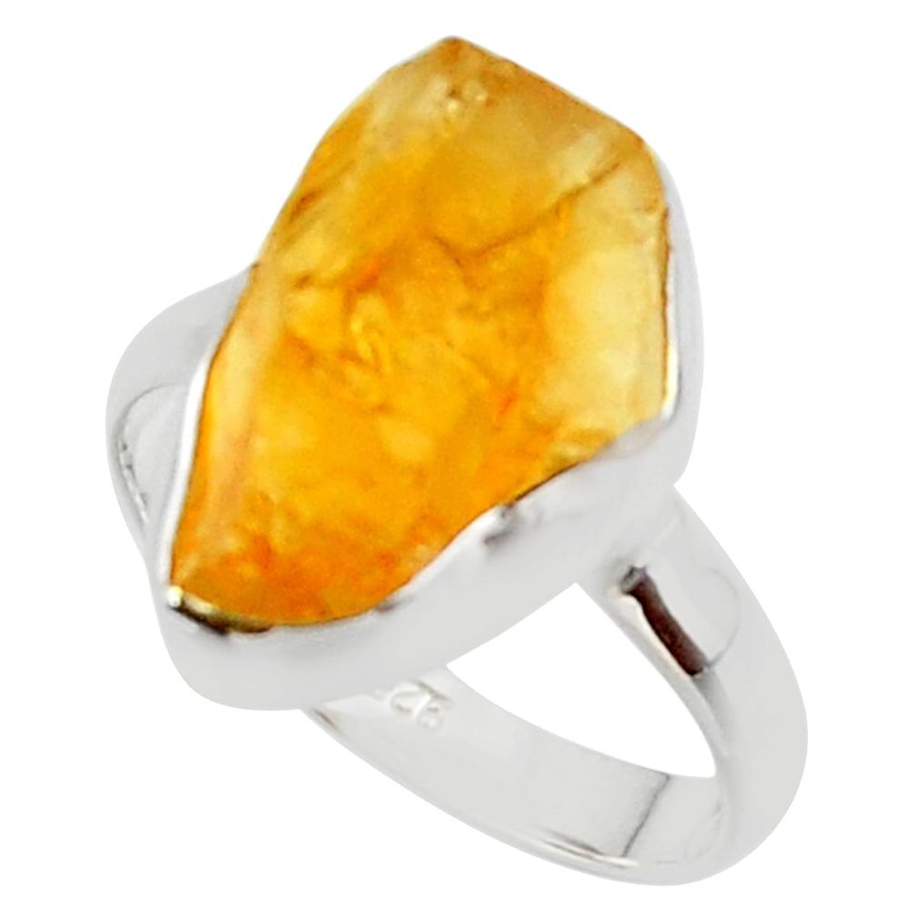 7.97cts yellow citrine rough 925 silver solitaire ring jewelry size 7.5 r48950