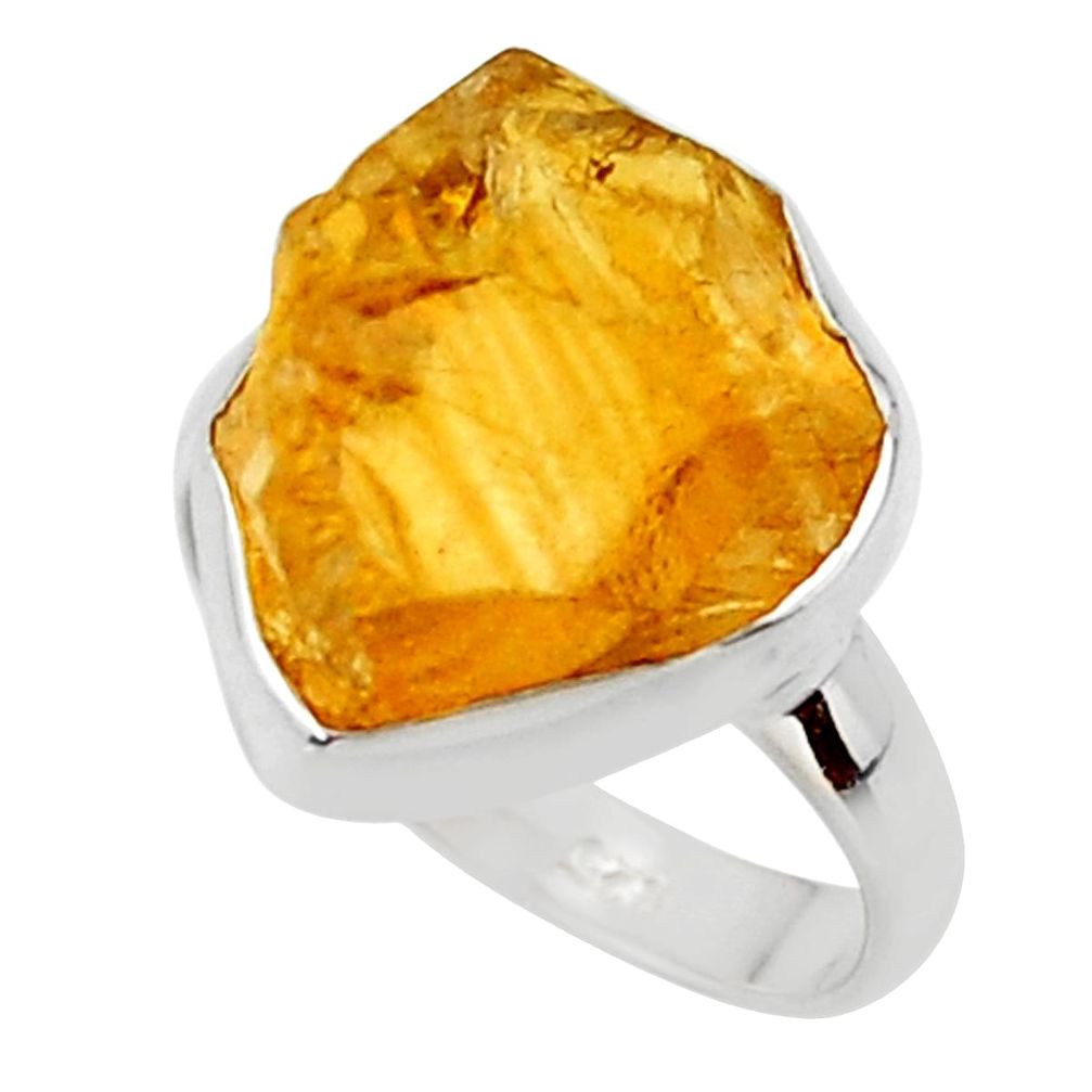 8.31cts yellow citrine rough 925 silver solitaire ring jewelry size 6 r48941