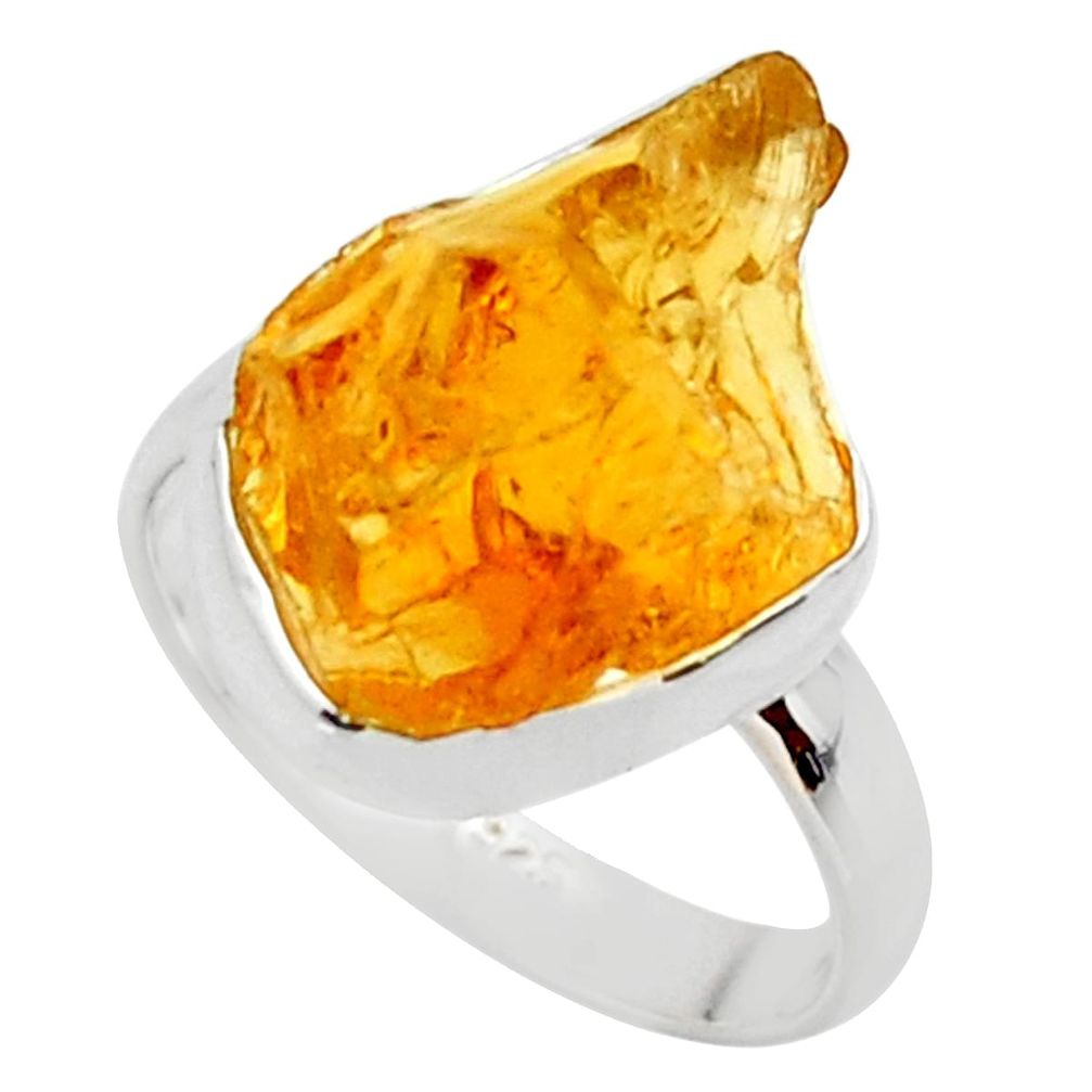7.85cts yellow citrine rough 925 silver solitaire ring jewelry size 7 r48942