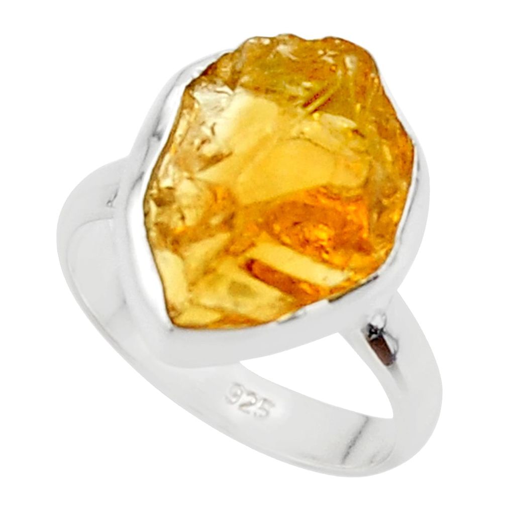 7.24cts yellow citrine rough 925 silver solitaire ring jewelry size 7 r48946