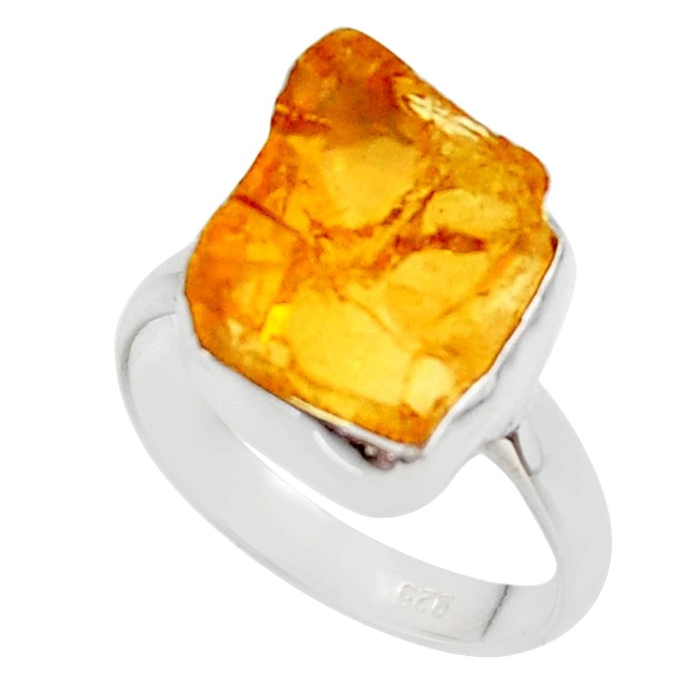 7.60cts yellow citrine rough 925 silver solitaire ring jewelry size 8 r48951