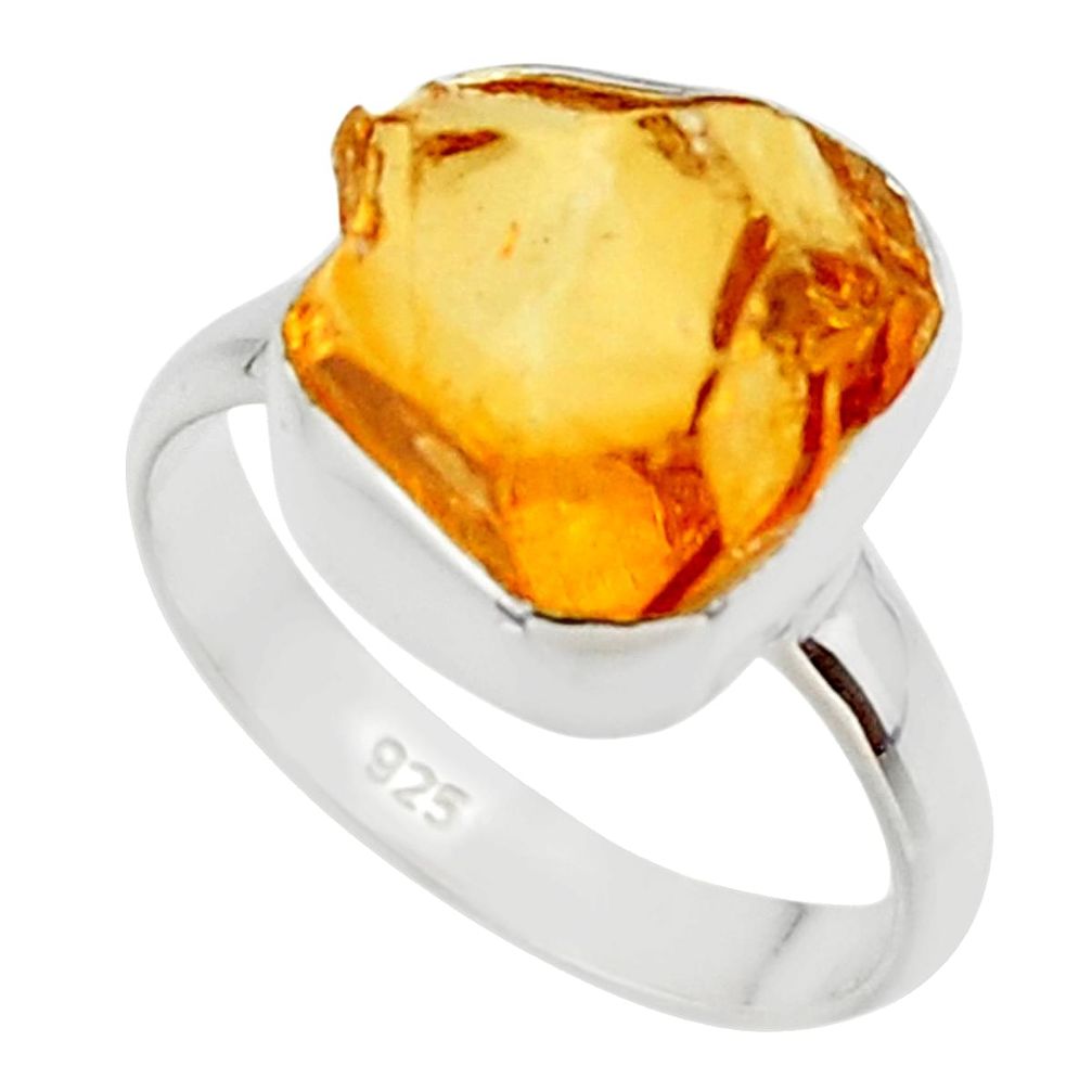 7.60cts yellow citrine rough 925 silver solitaire ring jewelry size 8 r48954