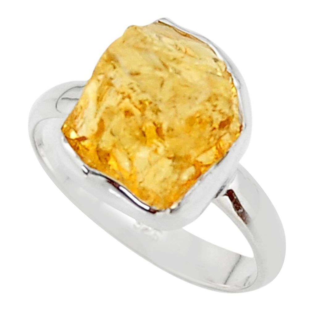 7.62cts yellow citrine rough 925 silver solitaire ring jewelry size 9 r48955