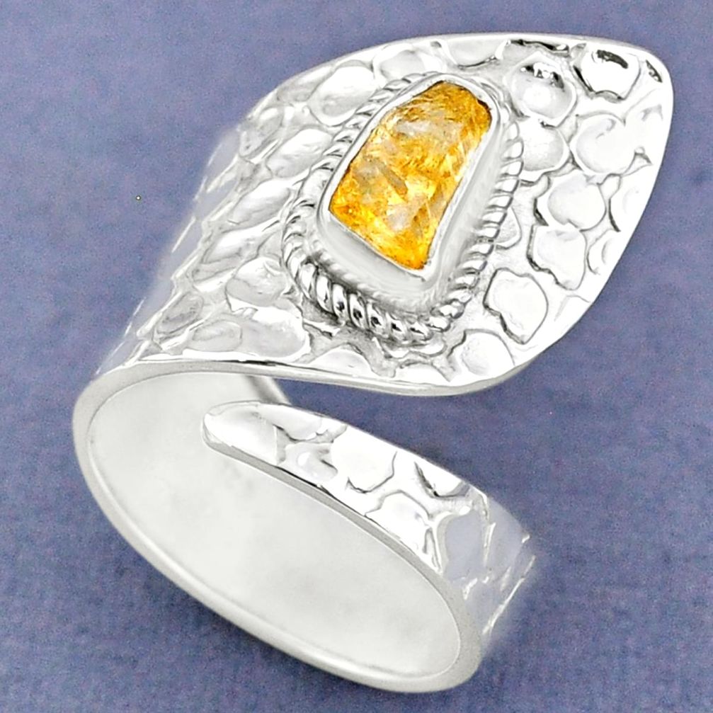 2.81cts yellow citrine rough 925 sterling silver adjustable ring size 8.5 r63375