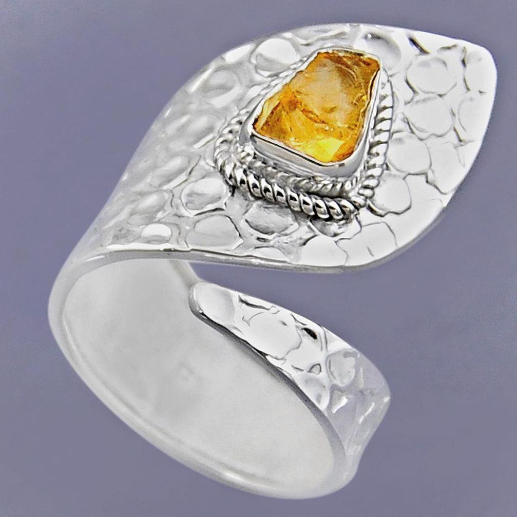 3.34cts yellow citrine rough 925 sterling silver adjustable ring size 9 r54740