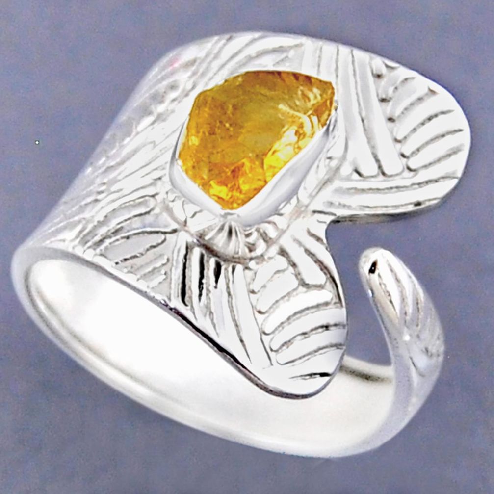 2.81cts yellow citrine rough 925 sterling silver adjustable ring size 9 r54816